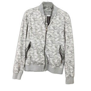 Zara Man Camo Bomber Jacket Lightweight Full Zip Pockets Casual Mens S Gray